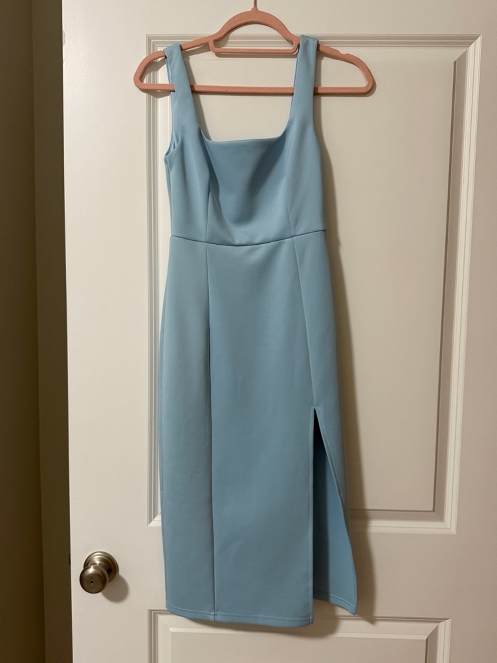 Showpo baby blue fitted Midi Dress with Side Slit
